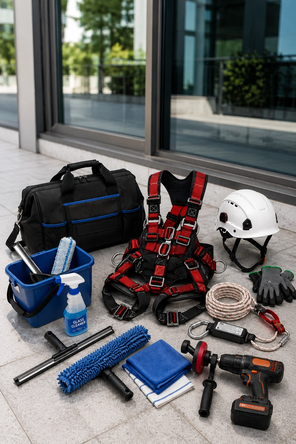 Window cleaning descending kit application